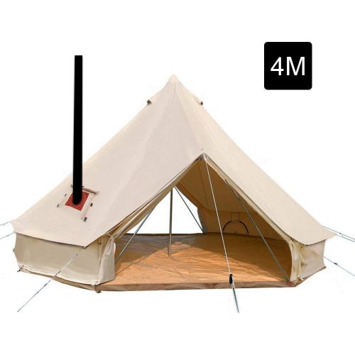  PlayDo 4M Waterproof Glamping 2 Doors Cotton Canvas Bell Tent Family Yurts Tent Wall Tent for 4-6 Persons Camping Hunting Party