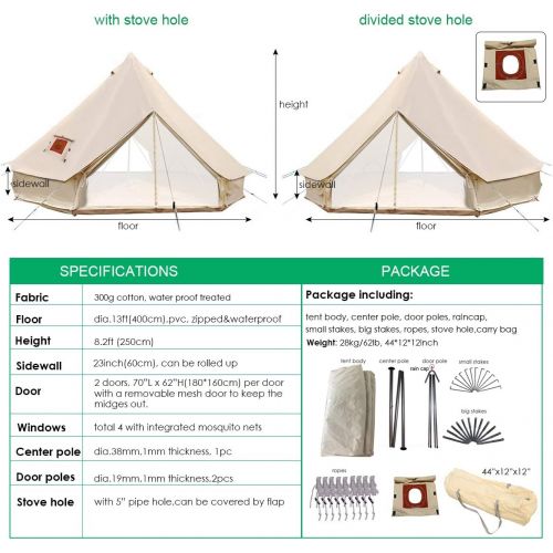  PlayDo 4M Waterproof Glamping 2 Doors Cotton Canvas Bell Tent Family Yurts Tent Wall Tent for 4-6 Persons Camping Hunting Party