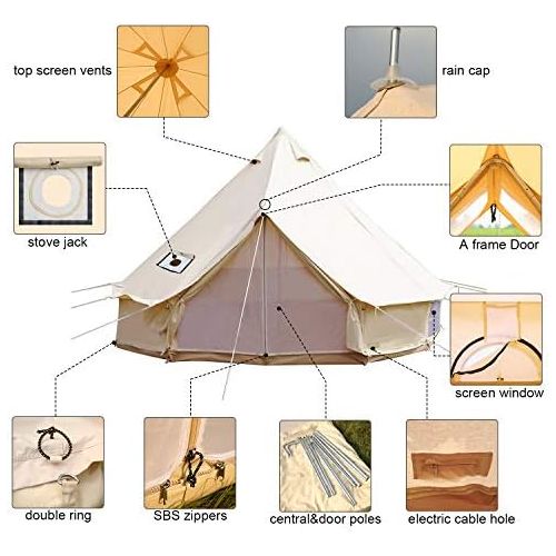  Playdo 4-Season Waterproof Cotton Canvas Bell Tent Wall Yurt Tent with Stove Hole for Outdoor Camping Hunting Hiking Festival Party