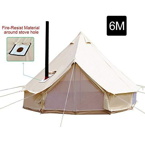  Playdo 6M Waterproofing Large Cotton Canvas Bell Tent Camping Yurts Tent Hunting Wall Tent with Top Stove Hole for 10 More Person