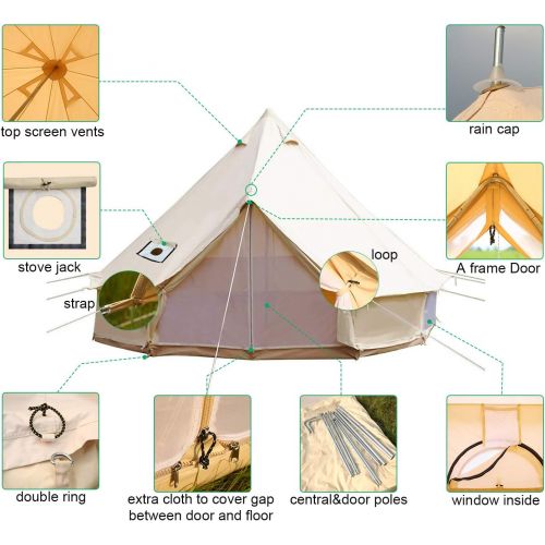  Playdo 6M Waterproofing Large Cotton Canvas Bell Tent Camping Yurts Tent Hunting Wall Tent with Top Stove Hole for 10 More Person