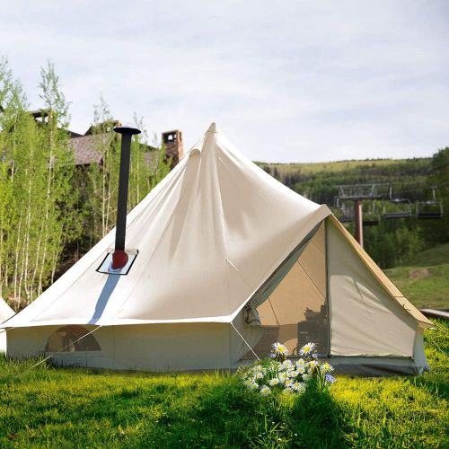  Playdo 6M Waterproofing Large Cotton Canvas Bell Tent Camping Yurts Tent Hunting Wall Tent with Top Stove Hole for 10 More Person