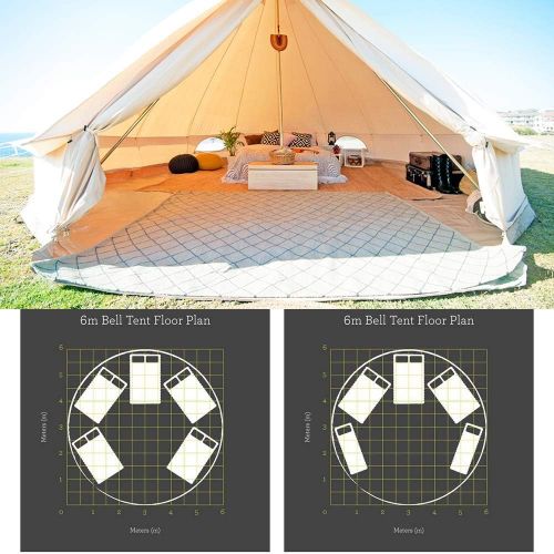  Playdo 6M Waterproofing Large Cotton Canvas Bell Tent Camping Yurts Tent Hunting Wall Tent with Top Stove Hole for 10 More Person