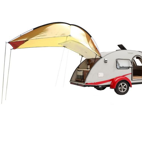  PlayDo Waterproof Teardrop Trailer Awning Portable Car SUV Awning Tent Sun Shelter Canopy for Camping 4 Persons