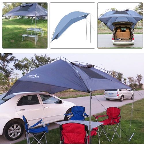  PlayDo Waterproof Teardrop Trailer Awning Portable Car SUV Awning Tent Sun Shelter Canopy for Camping 4 Persons
