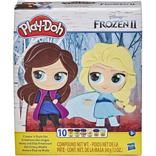  Play Doh Featuring Disney Frozen 2 Create n Style Set Anna and Elsa Toy for Kids 3 Years and Up with 10 Cans, Non Toxic