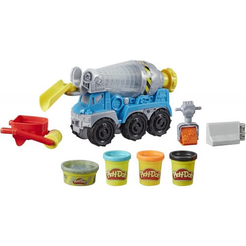  [아마존베스트]Play-Doh Wheels Cement Truck Toy for Kids Ages 3 & Up with Non-Toxic Cement-Colored Buildin Compound Plus 3 Colors