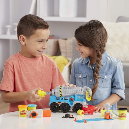  [아마존베스트]Play-Doh Wheels Cement Truck Toy for Kids Ages 3 & Up with Non-Toxic Cement-Colored Buildin Compound Plus 3 Colors