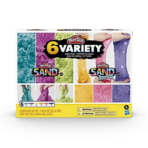  [아마존베스트]Play-Doh Sand Variety 6-Pack of Play-Doh Sand and Shimmer Stretch Compounds for Kids 3 Years and Up, 4-Ounce Cans, Assorted Colors, Non-Toxic