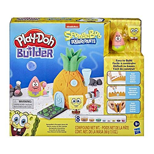  [아마존베스트]Play-Doh Builder Spongebob Squarepants Pineapple House Toy Building Kit for Kids 5 Years and Up with 8 Cans of Non-Toxic Modeling Compound