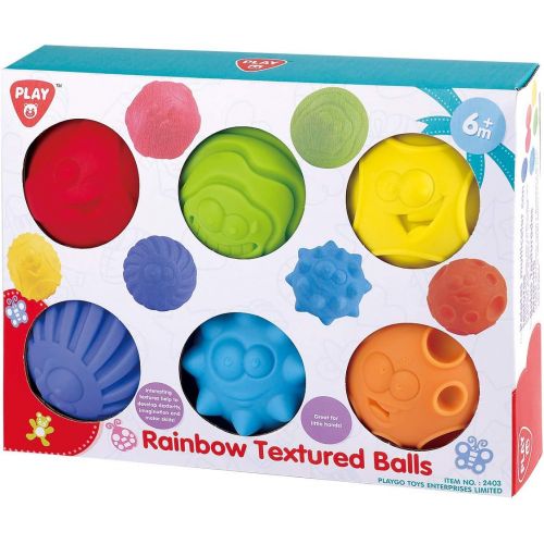  PlayGo Sensory Balls for Baby Great Variety In Rainbow Texture and Color Kids Bath Toys 6 Colorful Soft and Squeeze Sensory Balls Set for Babies & Toddlers - Kids BPA Free Water To