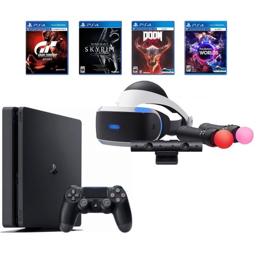 소니 Sony PlayStation 4 Slim Bundle (6 Items): PS VR Starter Bundle, PS4 Slim 1 1TB Console - Jet Black, and 4 VR Game Discs: Doom VFR, Skyrim VR, VR Worlds, and Gran Turismo Sports