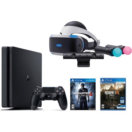 소니 Sony PlayStation VR Bundle 5 Items:VR Headset,Playstation Camera,Playstation Move Motion Controllers,PlayStation 4 Slim 500GB Console - Uncharted 4,VR Game Disc Resident Evil 7:Biohazar