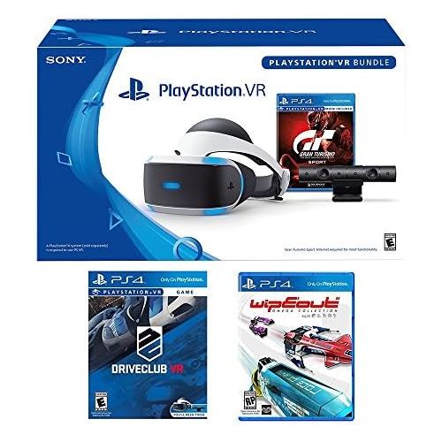  Playstation PlayStation VR Racing Complete Bundle (5 Items): PlayStation VR Headset, PSVR Camera, PSVR Gran Turismo Bundle Game, PSVR Wipeout Omega Collection Game and PSVR Driveclub Game