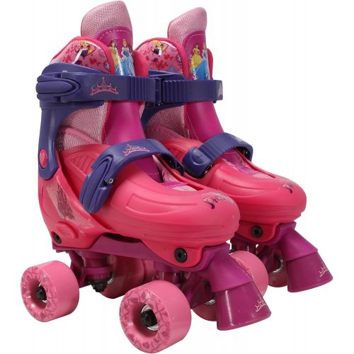  PlayWheels Adjustable Disney Princess Glitter Childrens Quad Roller Skates, Junior Size 10 13