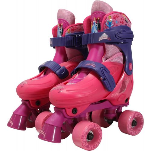  PlayWheels Adjustable Disney Princess Glitter Childrens Quad Roller Skates, Junior Size 10 13