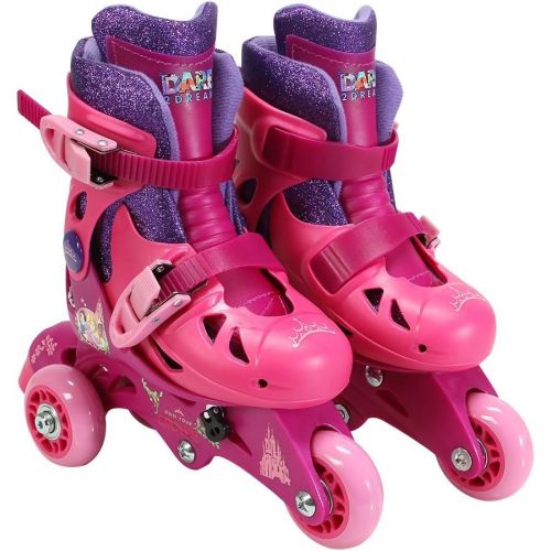  PlayWheels Disney Princess Convertible 2 in 1 Childrens Roller/Inline Skates, Junior Size 6 9