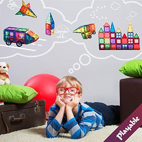  Playable Mega Magnetic Building Blocks Set: Teach a Child Physics and Science with a 100 + 14 Pieces Thinking Game. 100-Piece Block Magnets Kit w/ Accessories. Colored Construction Magnet T