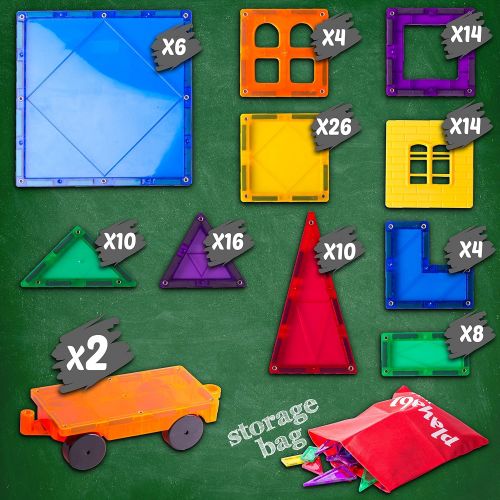  Playable Mega Magnetic Building Blocks Set: Teach a Child Physics and Science with a 100 + 14 Pieces Thinking Game. 100-Piece Block Magnets Kit w/ Accessories. Colored Construction Magnet T