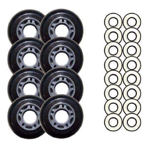  Players Choice Inline Skate Wheels 68mm 82A Black Outdoor Roller Hockey 4 Pack -ABEC 9 Bearings
