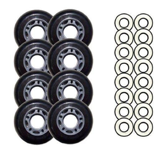  Players Choice Inline Skate Wheels 68mm 82A Black Outdoor Roller Hockey 4 Pack -ABEC 9 Bearings