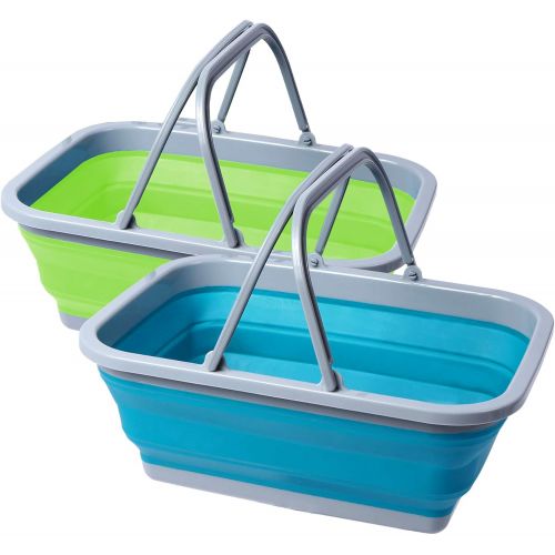  Playinyard 1/2 Pack Collapsible Camping Sink, 9L/15L/16L Portable Wash Basin with Handle for Camping Hiking and Home