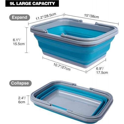  Playinyard 1/2 Pack Collapsible Camping Sink, 9L/15L/16L Portable Wash Basin with Handle for Camping Hiking and Home