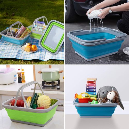  Playinyard 1/2 Pack Collapsible Camping Sink, 9L/15L/16L Portable Wash Basin with Handle for Camping Hiking and Home