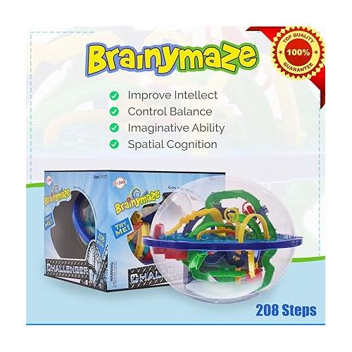  Playkidz Brainymaze Challanger, 3D Maze Game with Over 200 Obstacles, Great Puzzle to Test Stabilizing Skills.