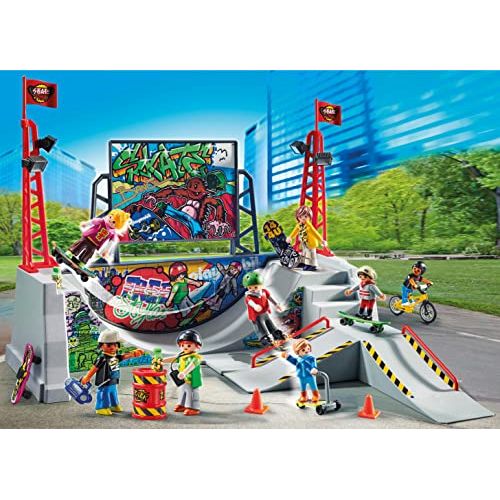  Playkidz Play-Mobil - 70168 -City Action - Skatepark with 4 Skateboarders