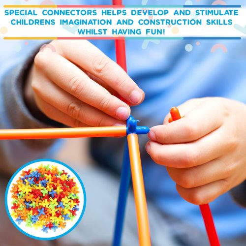  Playlearn USA Playlearn LARGE 800 Piece Straws Builders Construction Building Toy - Giant Pack with Special Connectors