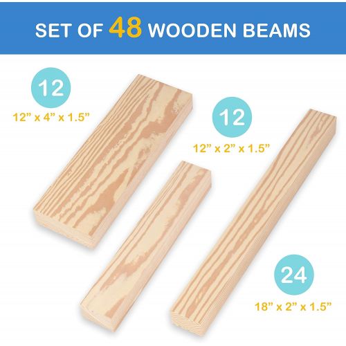  Playlearn USA Playlearn Foam Wooden Beam Building Blocks - 48 Pieces - Block Set for Kids - Safe Non Toxic Eva Foam