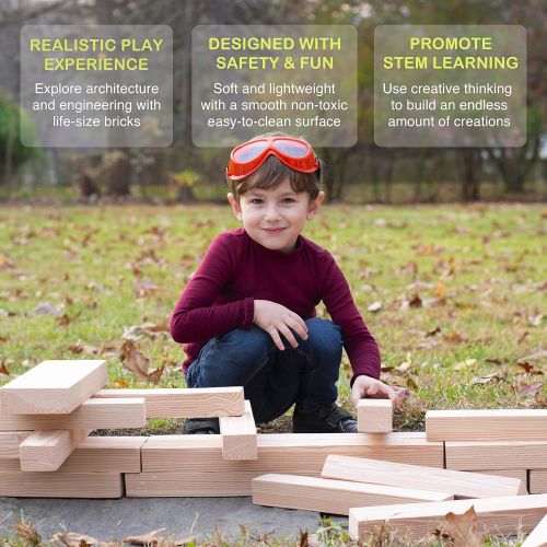  Playlearn USA Playlearn Foam Wooden Beam Building Blocks - 48 Pieces - Block Set for Kids - Safe Non Toxic Eva Foam