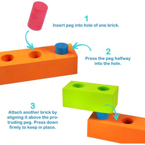  Playlearn USA Playlearn Jumbo Foam Building Blocks with Peg Connectors  80 Pieces - Multi-Colored Stacking Blocks for Kids  Safe Non-Toxic EVA Foam