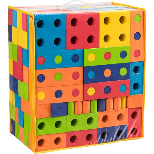  Playlearn USA Playlearn Jumbo Foam Building Blocks with Peg Connectors  80 Pieces - Multi-Colored Stacking Blocks for Kids  Safe Non-Toxic EVA Foam