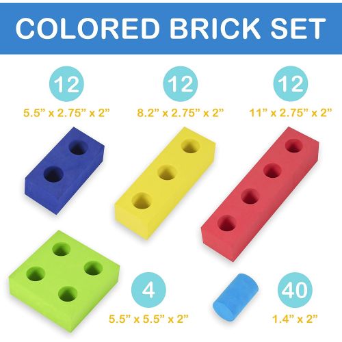  Playlearn USA Playlearn Jumbo Foam Building Blocks with Peg Connectors  80 Pieces - Multi-Colored Stacking Blocks for Kids  Safe Non-Toxic EVA Foam