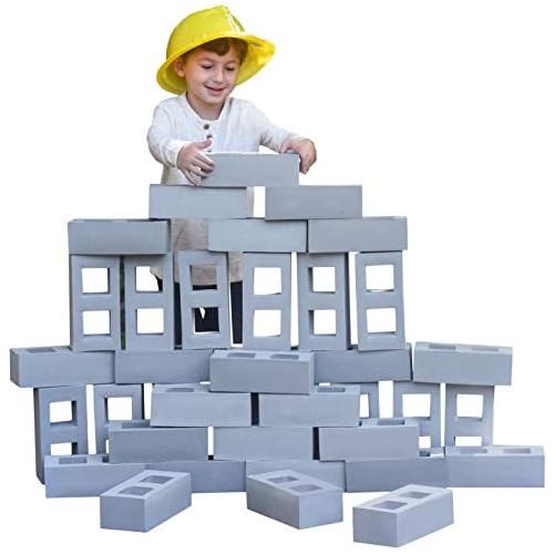  Playlearn USA Playlearn Foam Building Blocks for Kids - 40 Pack - Jumbo Size (Not Life Size) Extra-Thick Cinder Block, Builders Set for Construction and Stacking