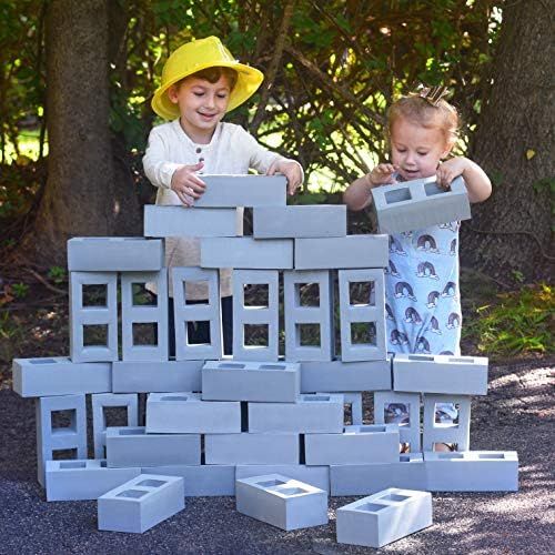  Playlearn USA Playlearn Foam Building Blocks for Kids - 40 Pack - Jumbo Size (Not Life Size) Extra-Thick Cinder Block, Builders Set for Construction and Stacking