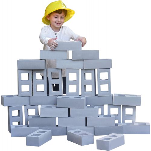  Playlearn USA Playlearn Foam Building Blocks for Kids - 40 Pack - Jumbo Size (Not Life Size) Extra-Thick Cinder Block, Builders Set for Construction and Stacking