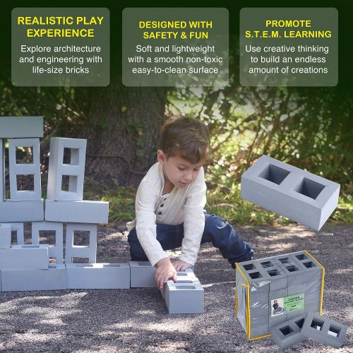  Playlearn USA Playlearn Foam Building Blocks for Kids - 40 Pack - Jumbo Size (Not Life Size) Extra-Thick Cinder Block, Builders Set for Construction and Stacking