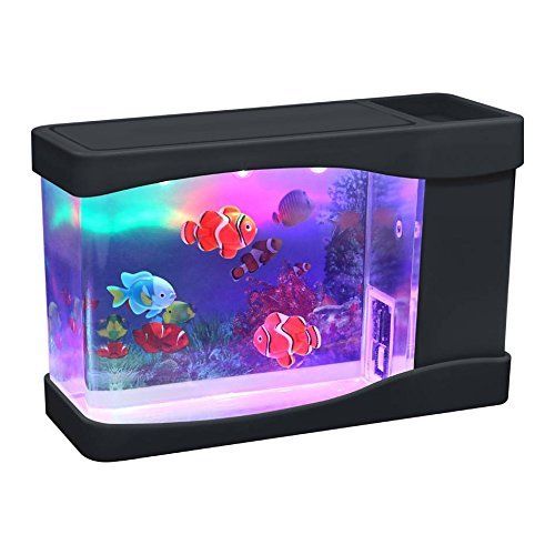  Playlearn USA Playlearn Mini Artificial Fish Tank with Moving Fish  USB/Battery Powered  Fake Aquarium Toy Fish Tank with 3 Fake Fish