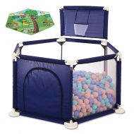 Portable Baby Playpen with Door, 6-Panel Play Yard, Anti-Collision/Anti-Rollover Toddlers Playards