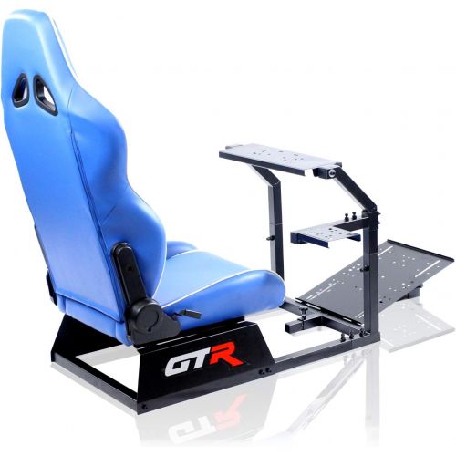  GTR Simulator GTR Racing Simulator GTA-BLK-S105LBLWHT GTA Model Black Frame with BlueWhite Real Racing Seat, Driving Simulator Cockpit Gaming Chair with Gear Shifter Mount