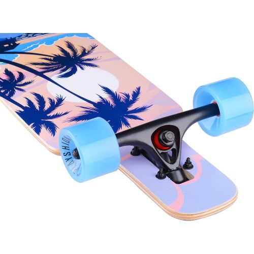  Playshion Drop Through Freestyle Longboard Skateboard Cruiser