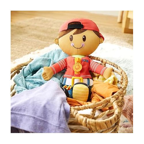  Playskool Dressy Kids Doll with Brown Hair and Hat, Activity Plush Toy with Zipper, Shoelace, Button, for Ages 2 and Up (Amazon Exclusive)