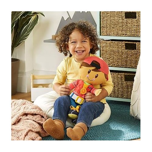  Playskool Dressy Kids Doll with Brown Hair and Hat, Activity Plush Toy with Zipper, Shoelace, Button, for Ages 2 and Up (Amazon Exclusive)