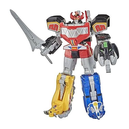  Power Rangers Mighty Morphin Megazord Megapack Includes 5 MMPR Dinozord Action Figure Toys for Boys and Girls Ages 4 and Up Inspired by 90s TV Show (Amazon Exclusive)