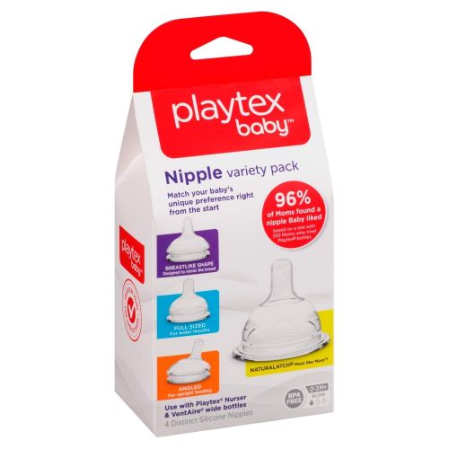  [아마존베스트]Playtex Nipple Variety Kit, Slow Flow, 4-Count