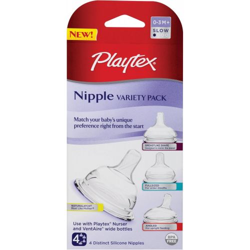  [아마존베스트]Playtex Nipple Variety Kit, Slow Flow, 4-Count