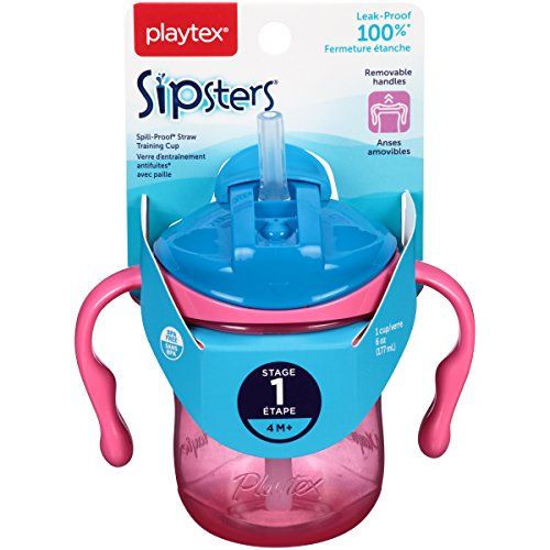  Playtex Sipsters Stage 1 Spill-Proof, Leak-Proof, Break-Proof Straw Sippy Cups - 6 Ounce - 1 Count (Color May Vary)